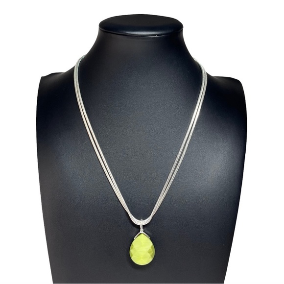 Double Snake Chain Faceted Teardrop Pendant Princess Necklace 18" - Picture 1 of 5